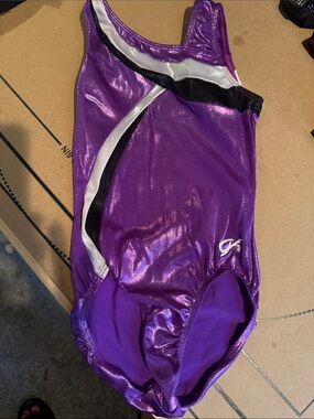 GK Purple Metallic Gymnastics Leotard with White and Black Accents